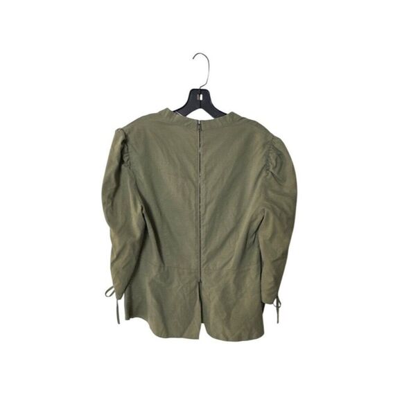 BCBGMAXAZRIA Olive Green Long Sleeve Peasant Blouse With Back Zipper & Tie Detai - Picture 4 of 8